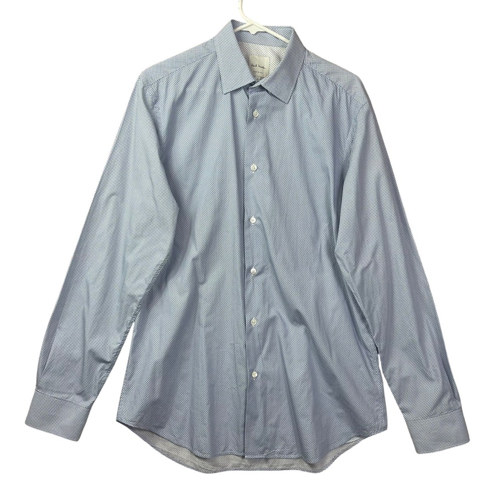 Paul Smith Print Button Front Shirt Mens 16 Large Blue Long Sleeve Cotton